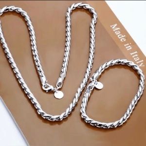 BNIB - Elegant Foxtail Chain Necklace & Matching Bracelet - 925 Silvery Plated